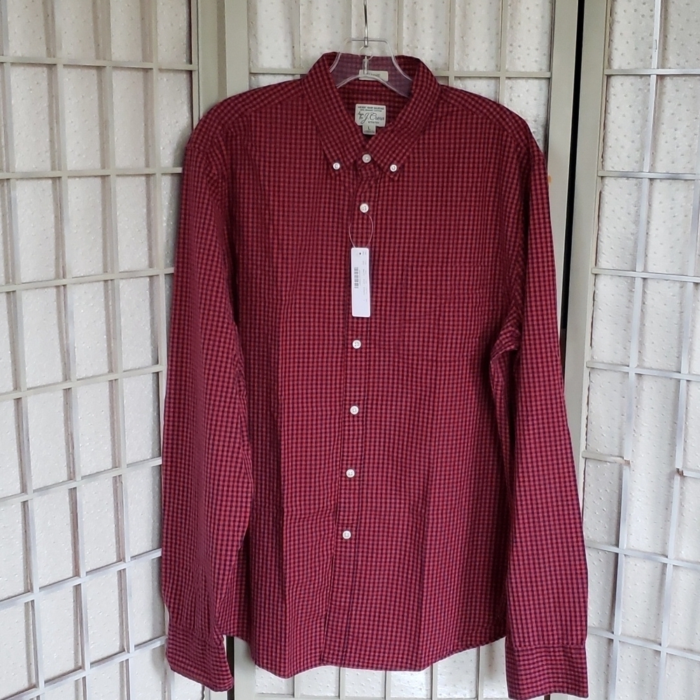 J.Crew red nwt plaid mens long sleeve button down shirt size L